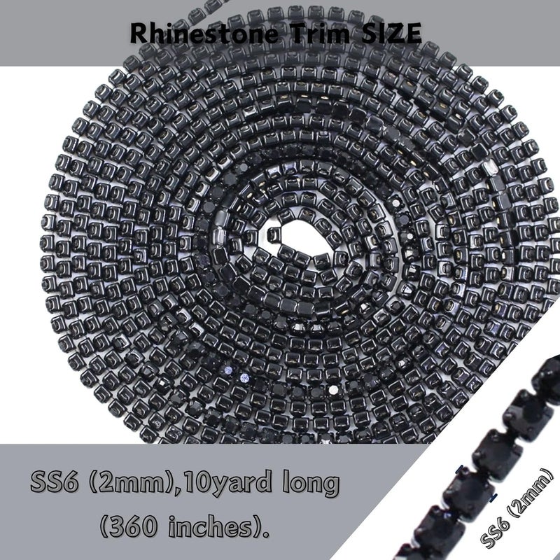 PEARLY JUN 10 Yards Black Rhinestone Chain Jet Rhinestone Trim Crystal Artificial Stone Trim Cup Chain SS6 2mm Color Plated Cup Stitch Costume Decoration - Image 2